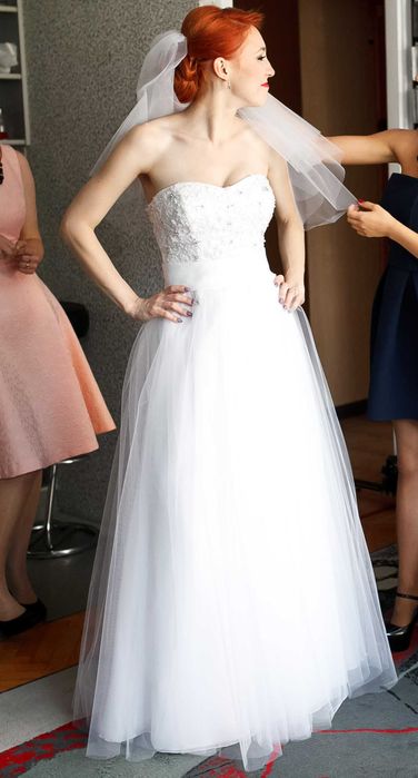 Suknia ślubna MON CHERI 36 + koronkowe bolerko + prosty welon