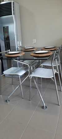 Mesa cozinha vidro preto/cromado s/cadeiras (arti.exposicao).