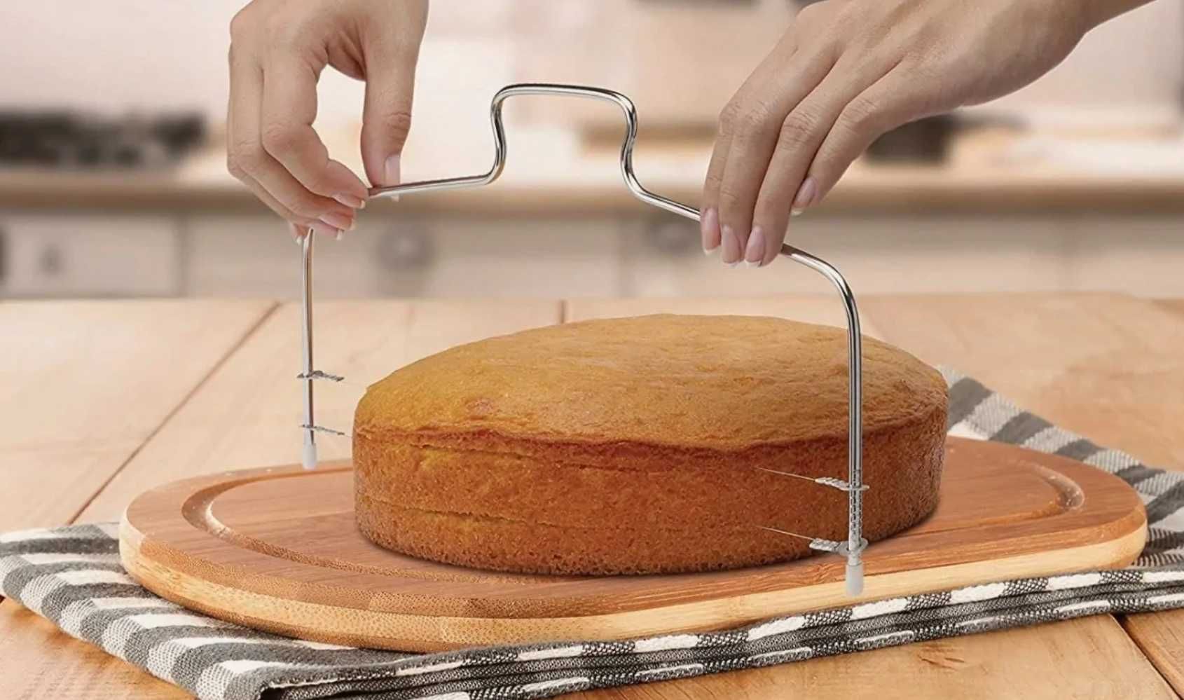 Nóż strunowy do cięcia ciasta tortu biszkoptu podwójny