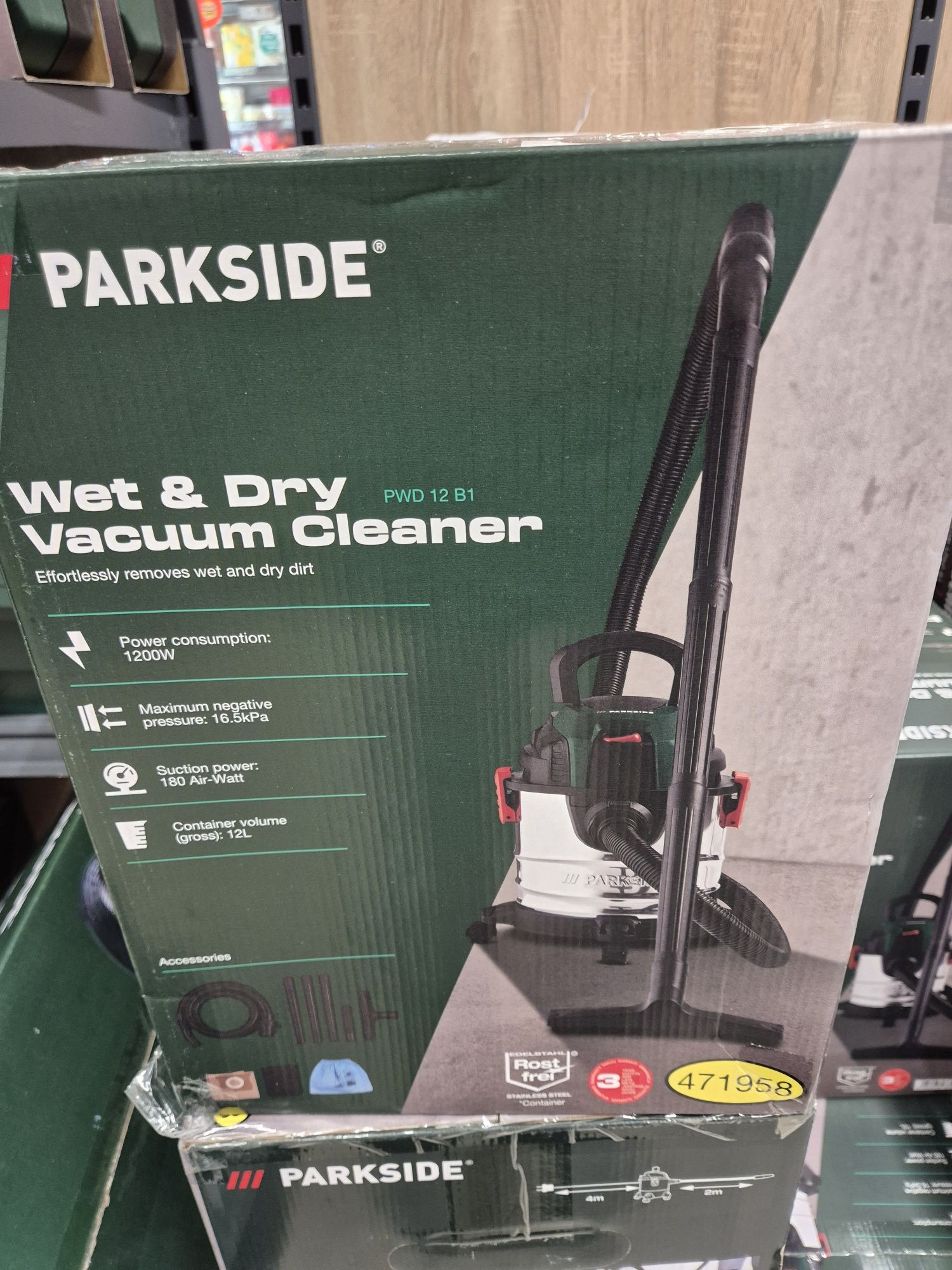 Parkside PWD 12 B1 Odkurzacz przemysłowy do pracy na mokro sucho 12 L