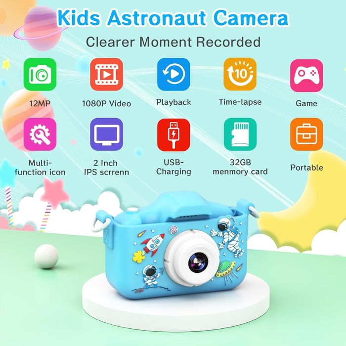 Kamera dla dzieci YunLone 12 MP aparat cyfrowy astronauta  32 GB 1080P