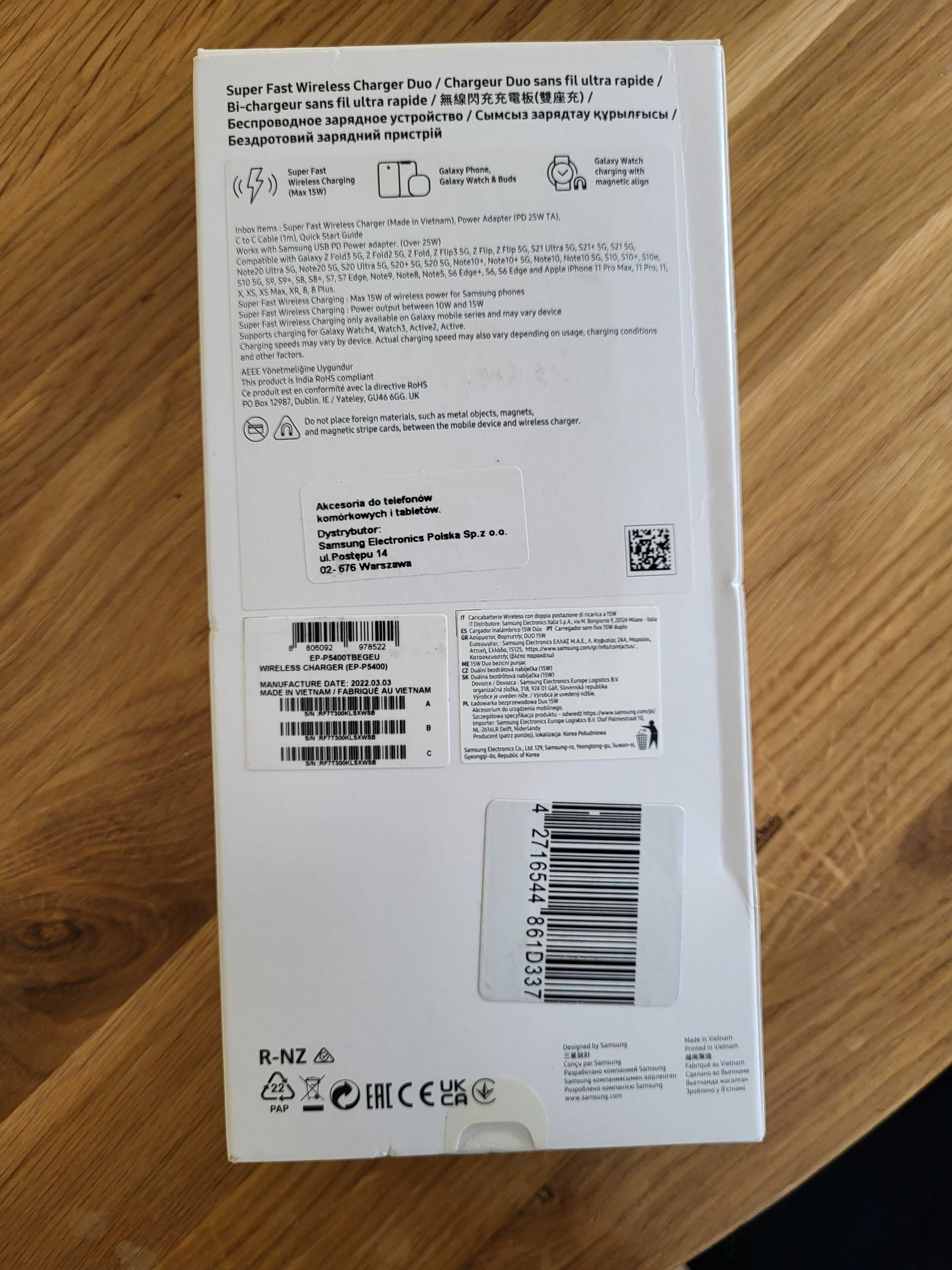 SAMSUNG Ładowarka bezprzewodowa Duo 15W EP-P5400 + ładowarka sieciowa