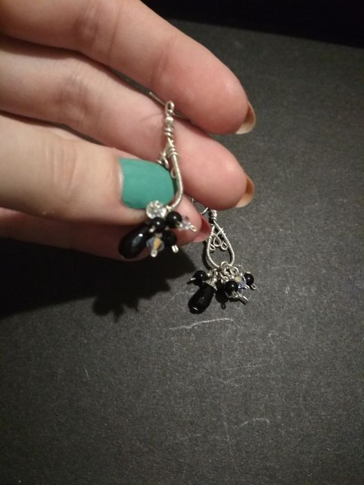 Kolczyki wire wrapping kryształ swarovskiego czarne tęczowe