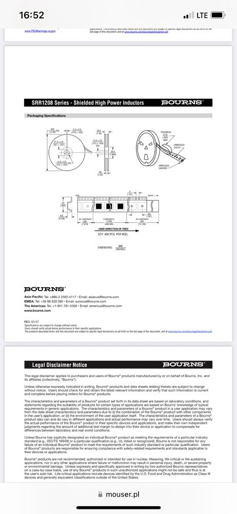 Cewki indukcyjne mocy SMD SRR 12#08-103KL Bourns Komplet Adax Koźle