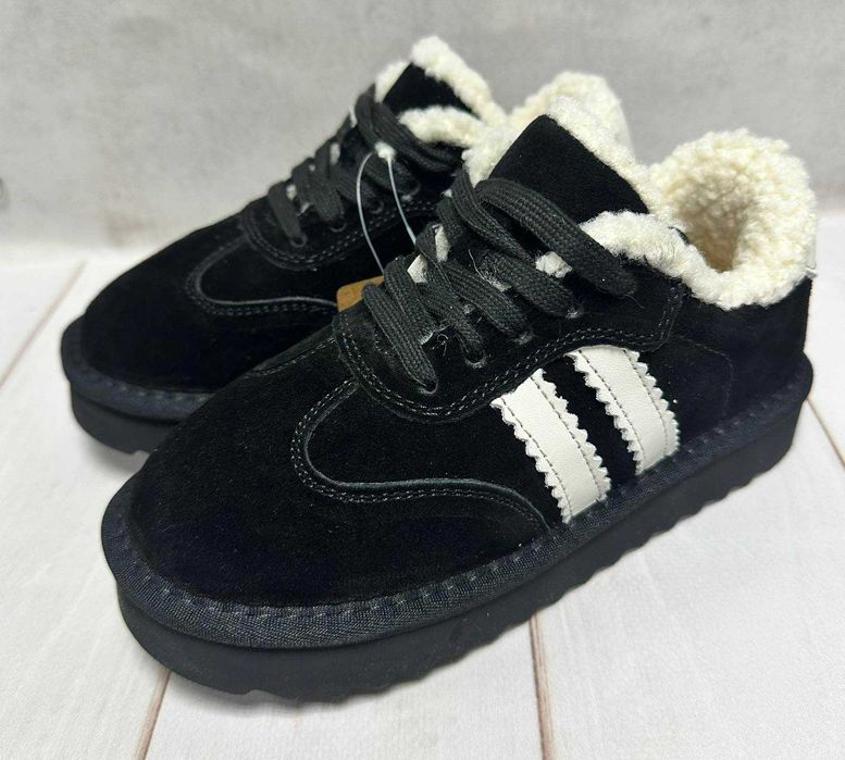 Зимові замшеві натуральні  кросівки угги ITTS чорні/шоколад 32-37