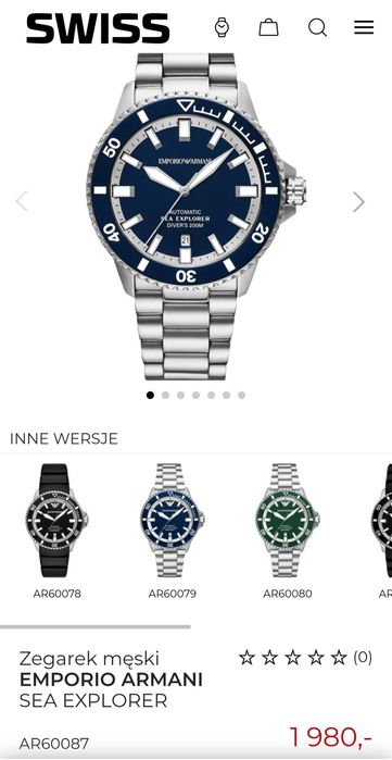 Zegarek Męski Emporio Armani Sea Explorer Automatic Diver's AR60087