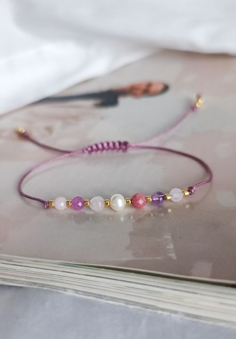 Bransoletka kamienie naturalne perła rodonit ametyst rubin kwarc opal