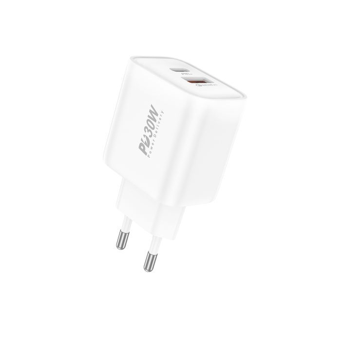 Foneng Ładowarka Sieciowa Eu52 - Usb + Typ C - Qc 3.0 Pd 30W Biała
