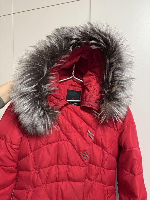 Зимовий жіночий пуховик, червоного кольору,HaiLuoZi, Л(46), з хутром