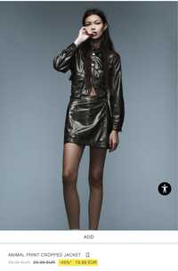 Шкіряний жіночий костюм Zara спідниця- шорти на запах жакет юбка