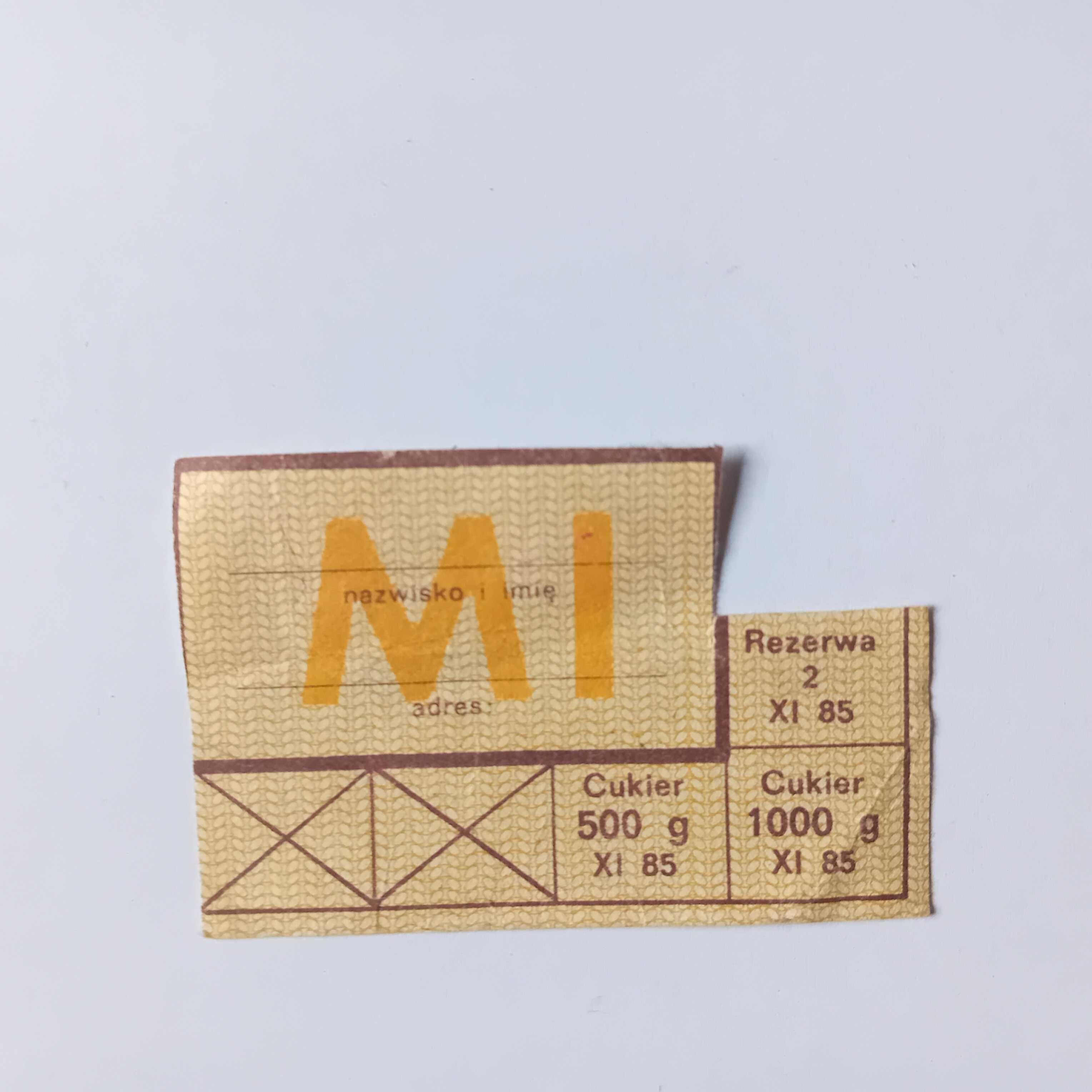 Kartka żywnościowa MI XI 1985 Oryginał z pieczątką