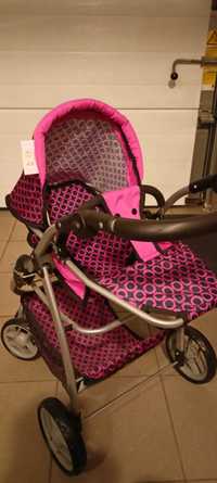 Wózek Doris dla lalek różowo-czarny 2w1 głęboki i spacerowy