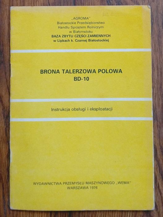 Instrukcja brona talerzowa BD-10 katalog części BD10