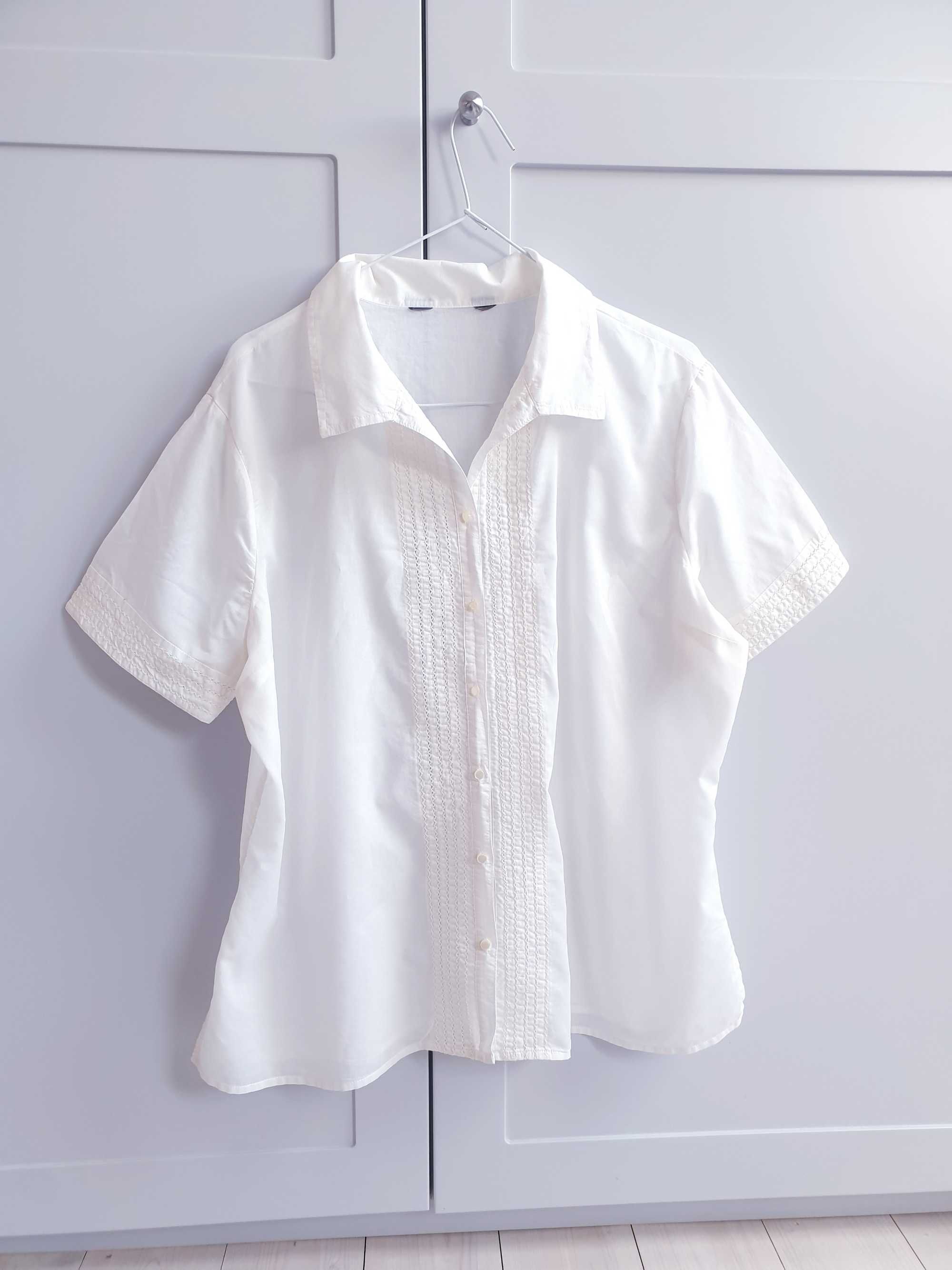 Kremowa haftowana bluzka z krótkim rękawem koszula vintage 42 44