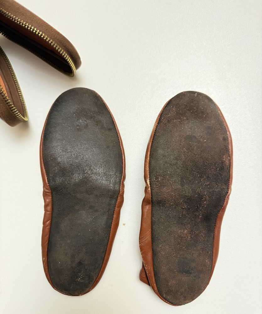 Kapcie baletki skóra retro w etui PRL lata 60 Wytwórczość Kraków r. 38