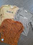 zestaw 3 bluzek ZARA r.134 długi rękaw, musztarda, rudy, beż