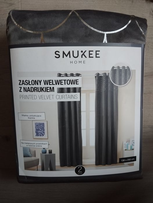 2 zasłony aksamitne welurowe glamour Smukee 2 zasłona szara na kółkach