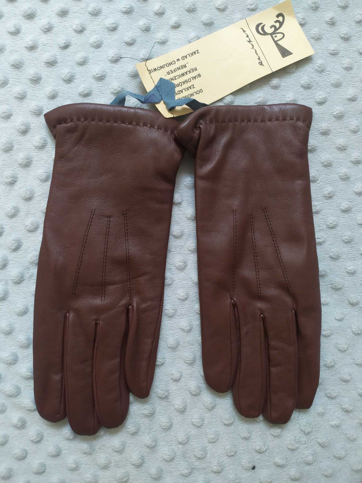 Rękawice skórzane brązowe PRL wojskowe MON Renifer 24