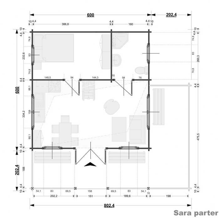 Drewniany domek letniskowy Sara 32 + 22 m2 - ROD, ośrodek wypoczynkowy