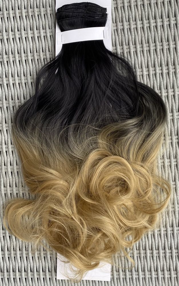 Włosy doczepiane, czarny / blond / ombre, clip in ( 400 )