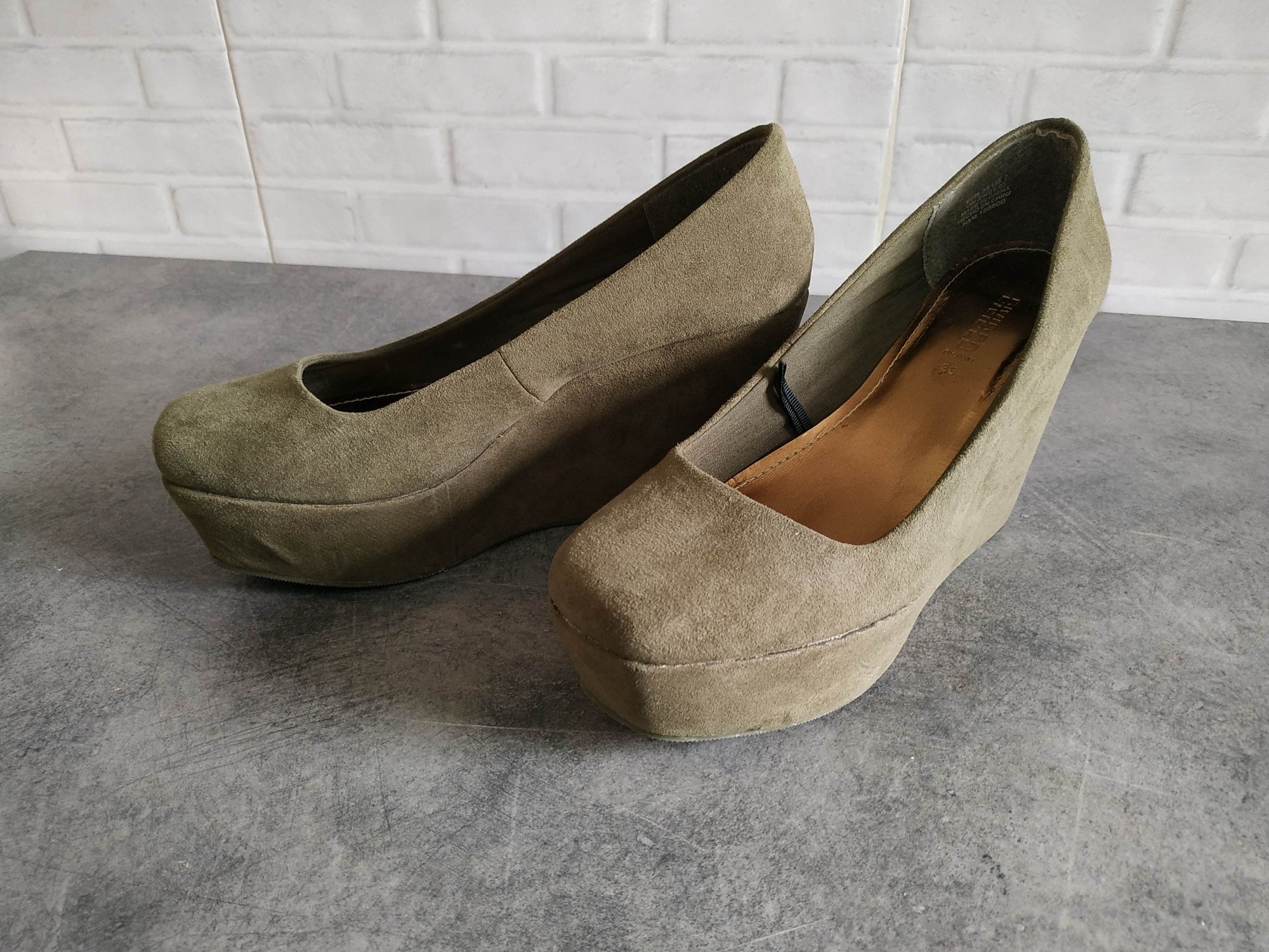 H&M koturny platformy khaki oliwkowe military green 39 na jesień