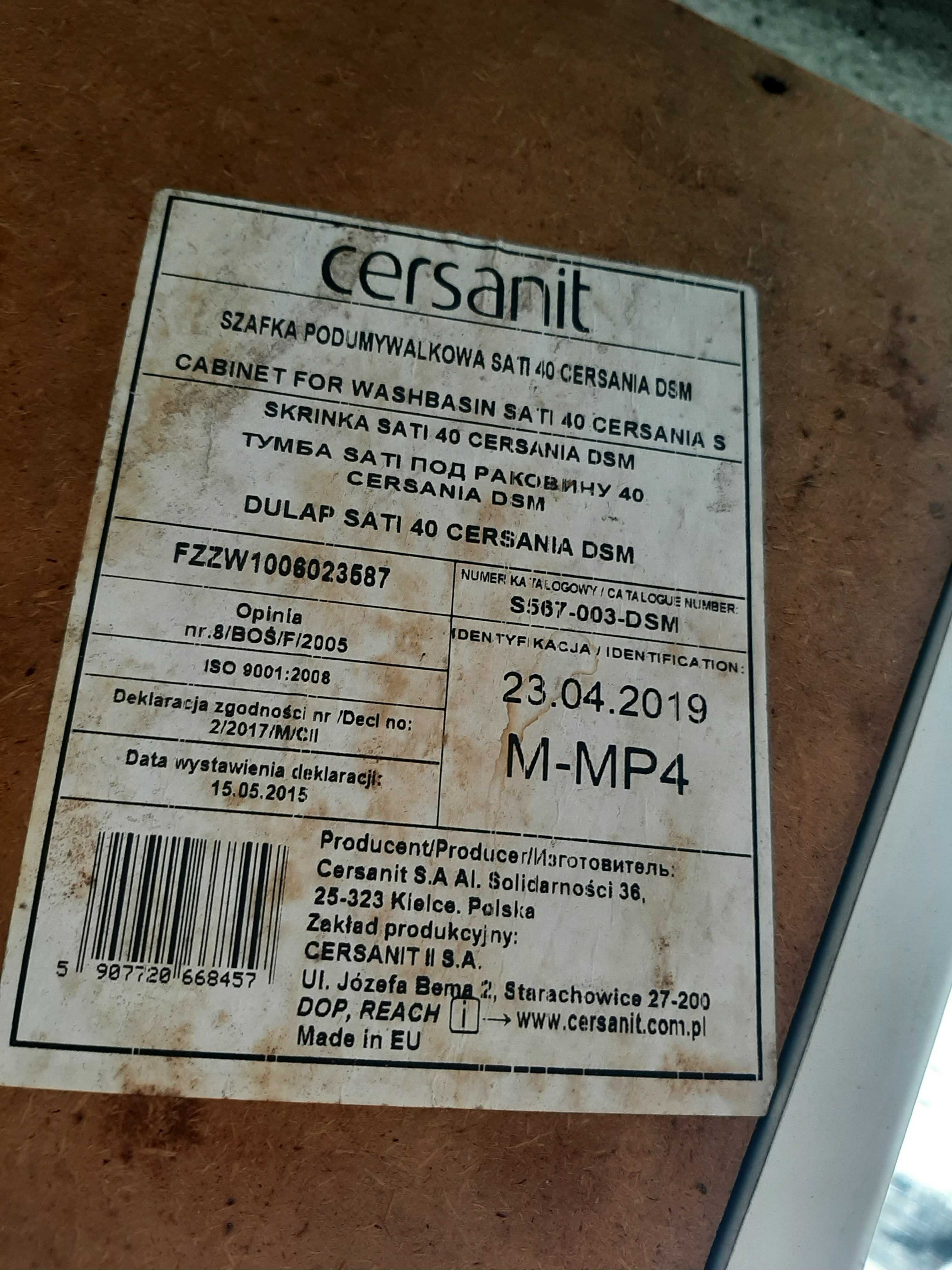 Szafka umywalkowa podumywalkowa Cersanit biała 37x28x 79 wąska