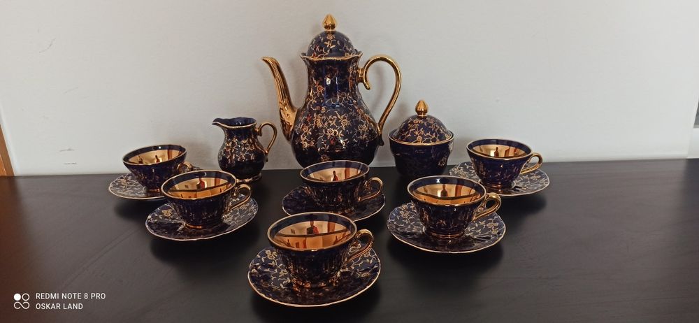 SR. Porcelana Bawaria Kobalt Złocona 22 K Serwis Mokka