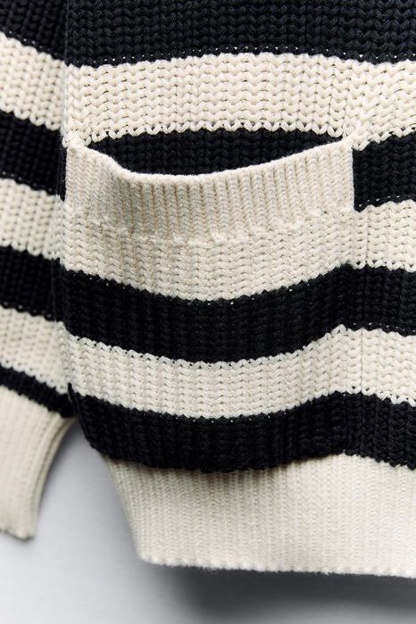 Светр свитер в смужку в полоску з капюшоном zara крупної вʼязки