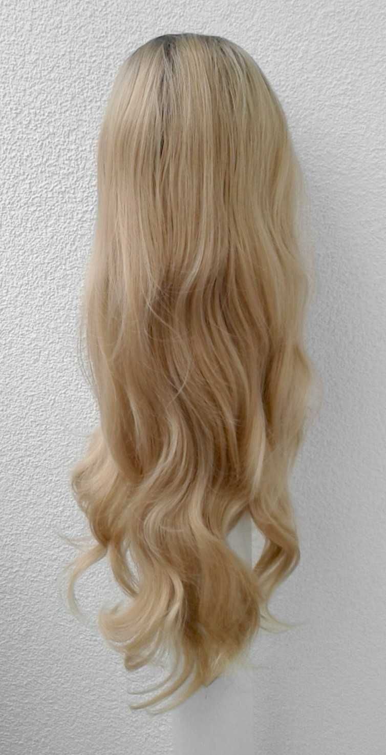Lace Front peruka na co dzień ombre z odrostem brązowa blond wig fale