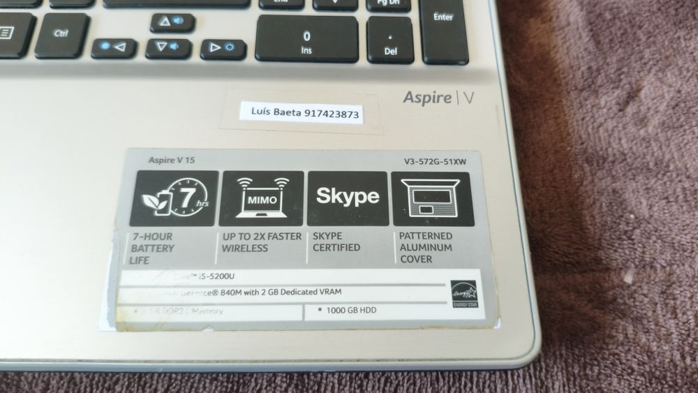 PC portátil Acer, intel i5, 8Gb Ram, DVD -Avariado