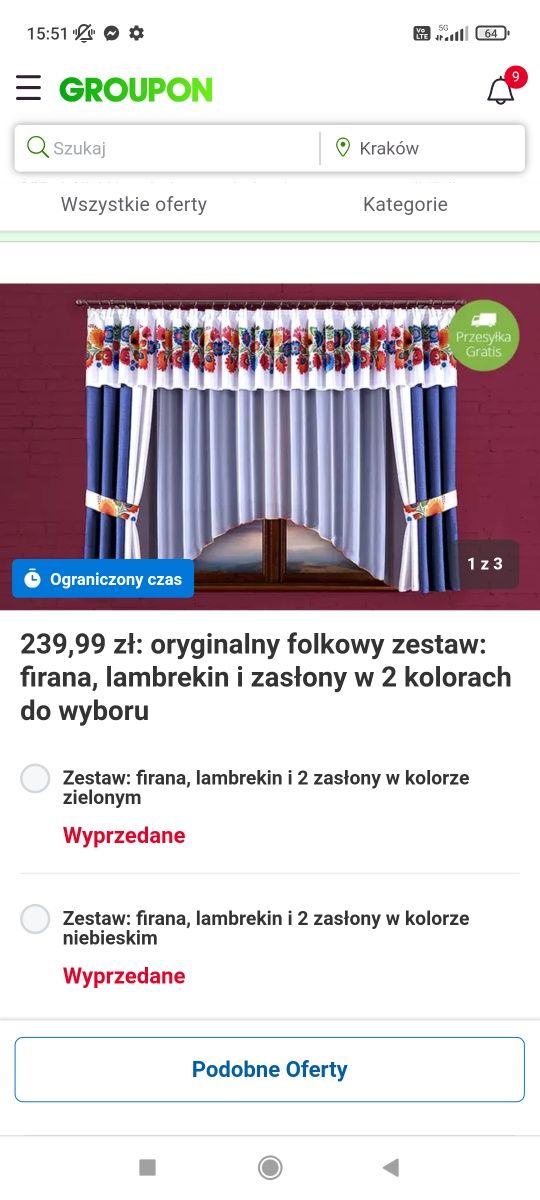 Zasłona, firana folk, wzór łowicki