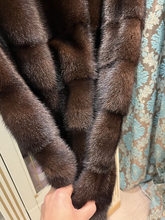 Ниже колен! Роскошная норковая шуба с капюшоном,шоколад!