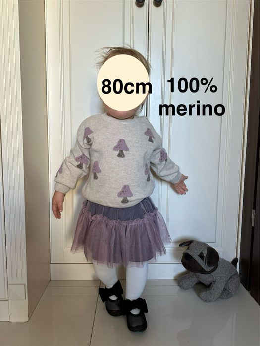 Wełniany sweter merino w grzyby z wełny merynosa 80 86cm Lindex