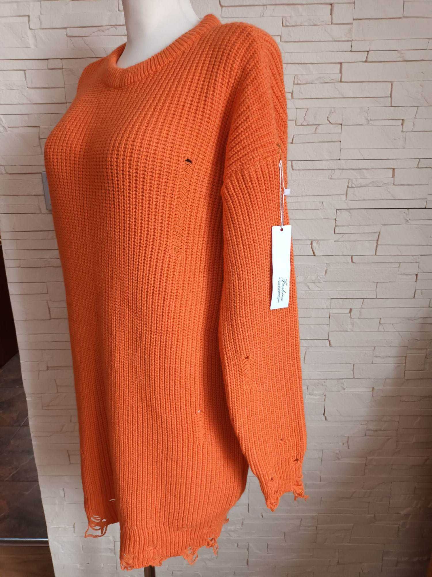 Sukienka ,sweter postrzępiony,pomarańczowy