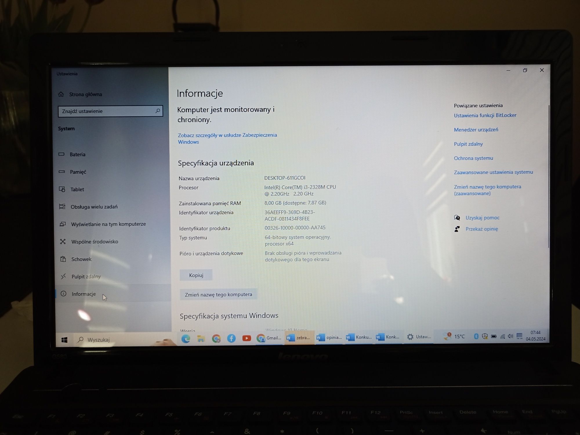 Laptop Lenovo G580 i3 128GB dysk SSD 8GB ram Grafika Gforce