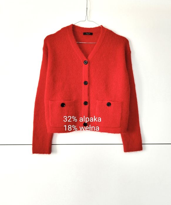 Kardigan Massimo dutti 36 S czerwony wełniany alpakowy miękki