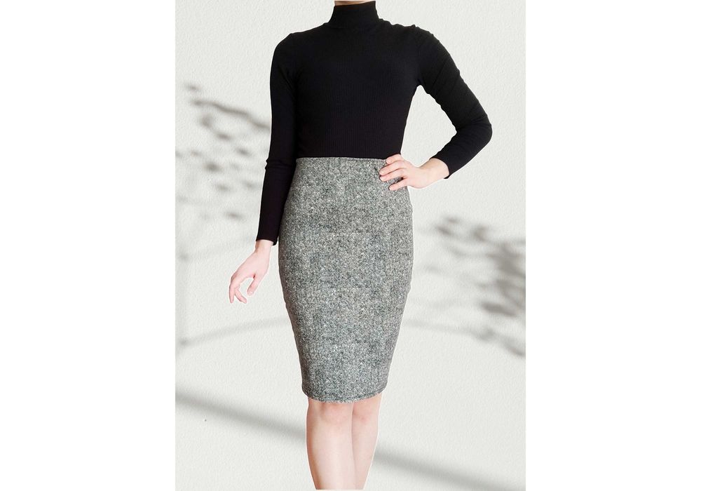 Spódnica szara tuba ołówkowa biurowa dopasowana wiskoza jesień włoska