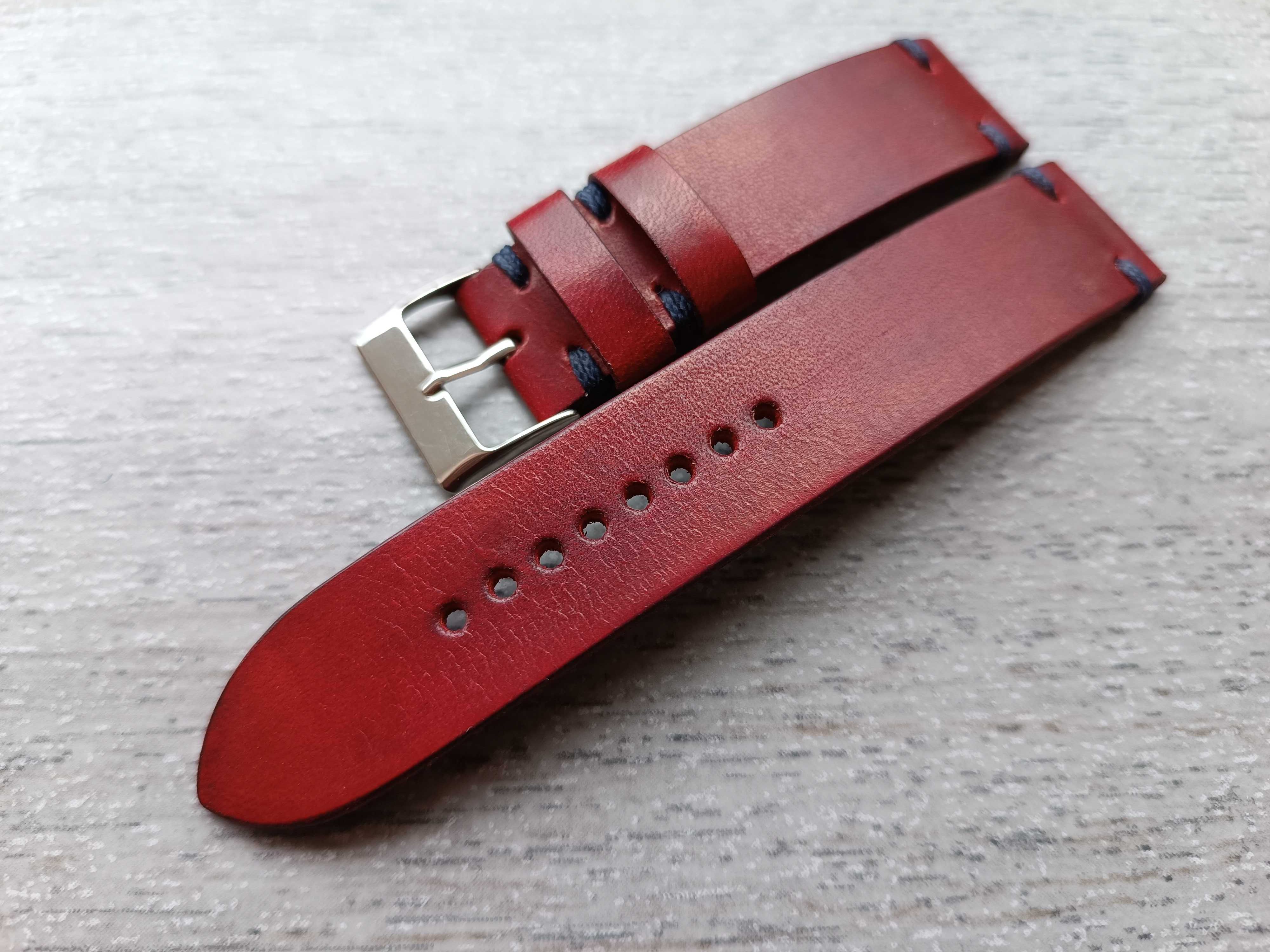 Ciemnoczerwony skórzany pasek zegarka 20 mm