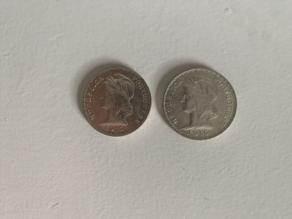 3 Pares de moedas de Prata. 1 escudo 1910, 1915 e 1916