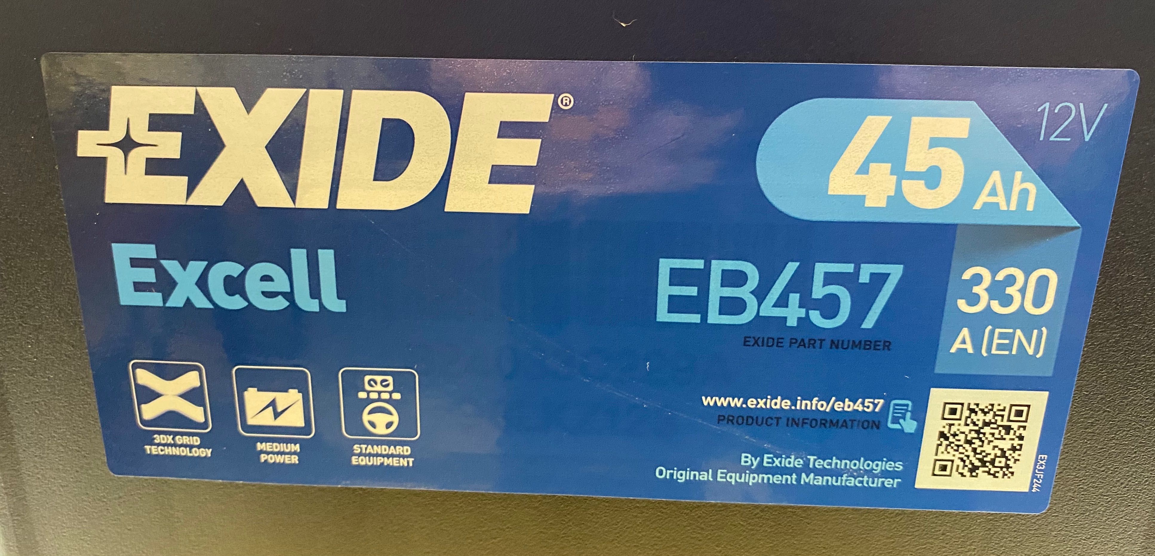 Akumulator exide excell   eb457  45Ah  330A