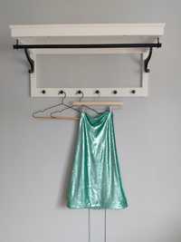 Sukienka mini, tunika cekinowa zielona, sznurki na plecach Asos 34