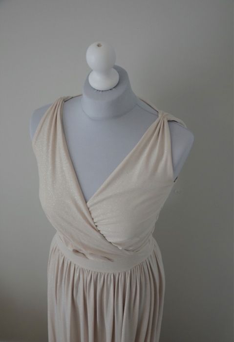 Kremowa/ecru suknia maxi z brokatem, druhna, rozm 36