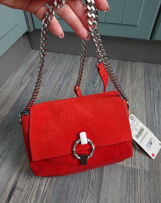 Кожаная сумка кроссбоди zara , сумка зара