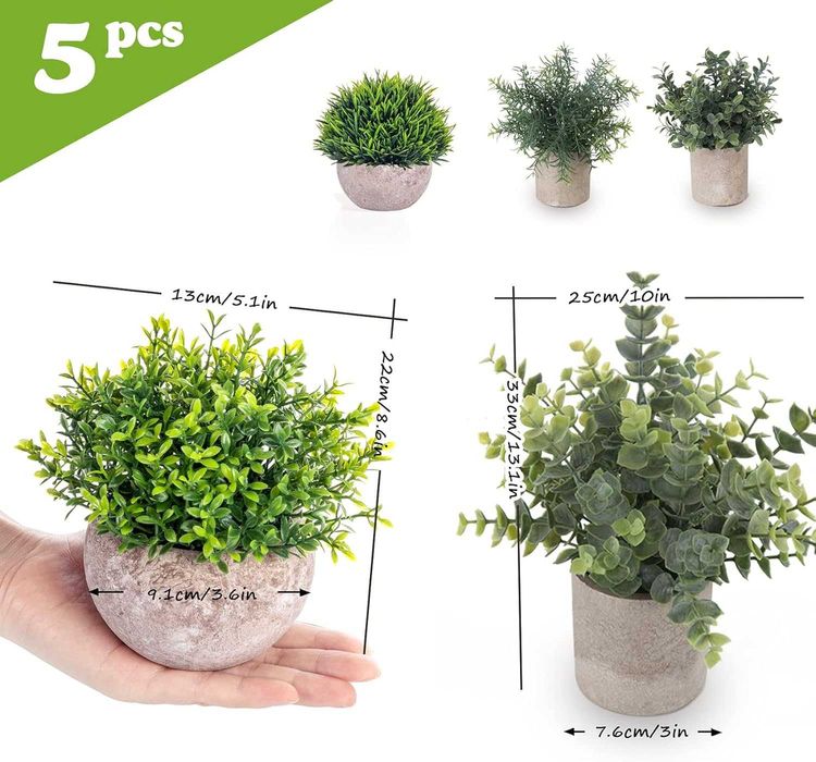 ilauke Zestaw 5 mini sztucznych roślin doniczkowych
