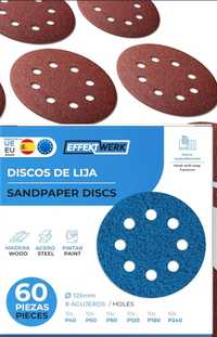 Lixa de 125 mm velcro, 60 peças - discos de lixa profissionai