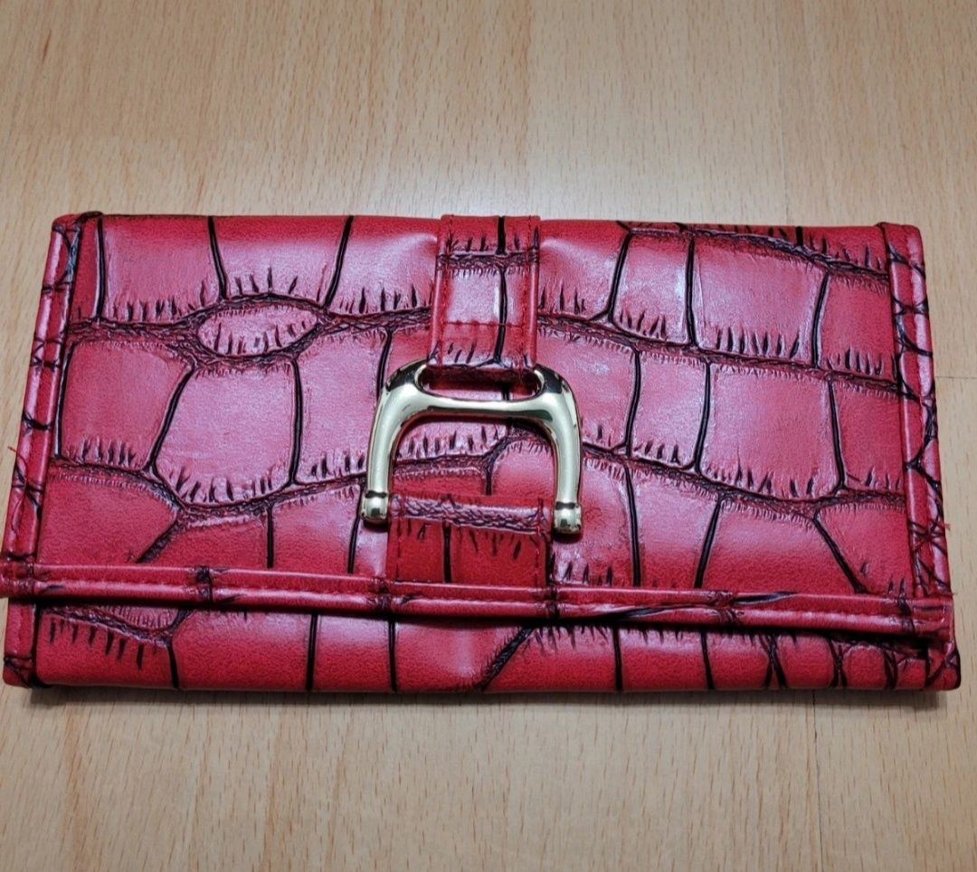 Komplet duża torebka + mała torebka kopertówka + portfel czerwony wzór