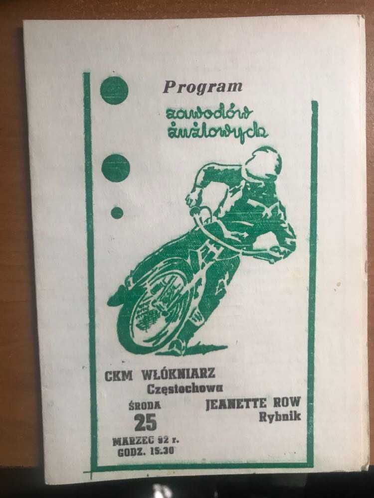 Program żużlowy DMP II ligi Row Rybnik - Włókniarz Cz-wa [1992r.]