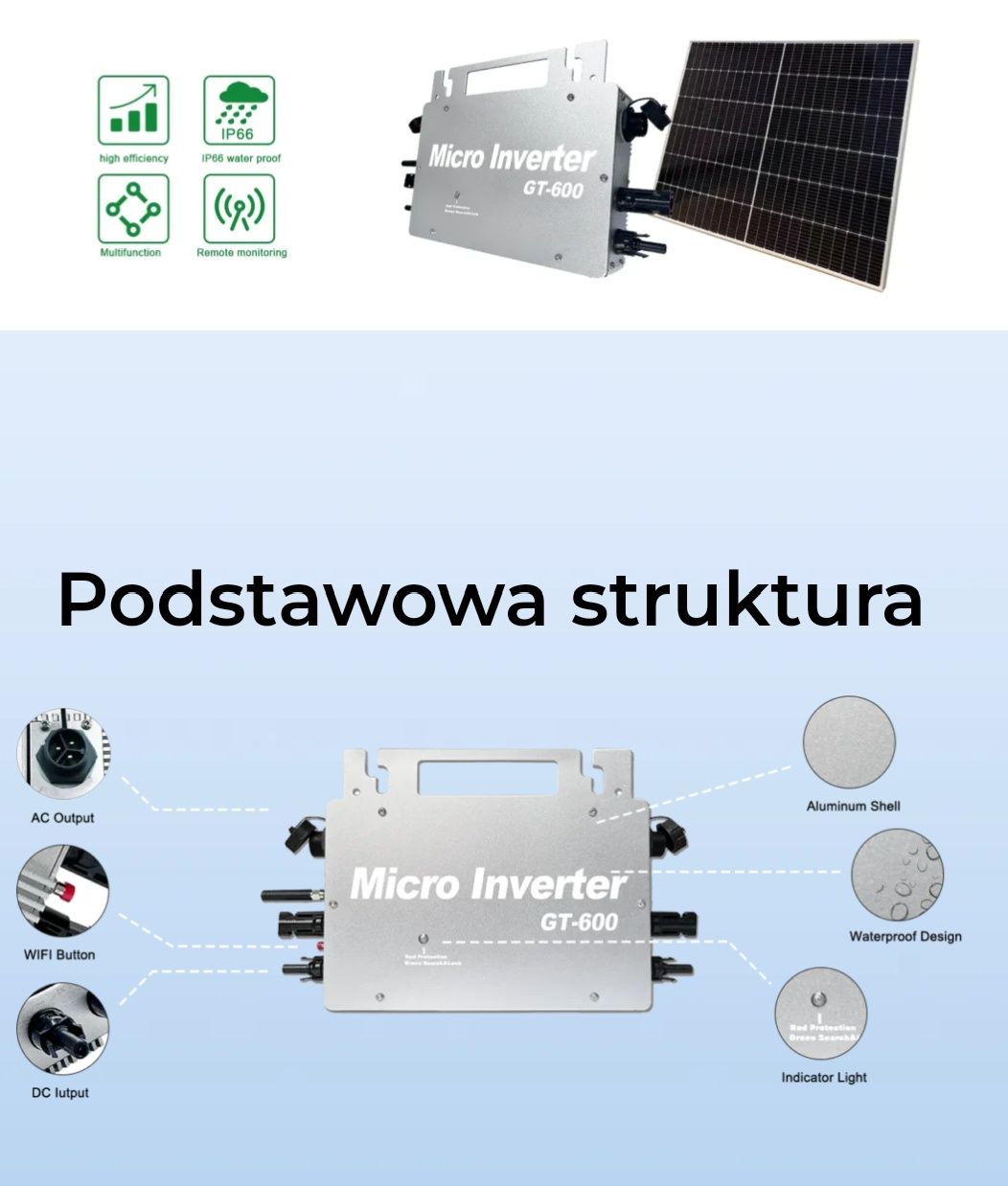Mikroinwerter fotowoltaiczny GT600 srebrny