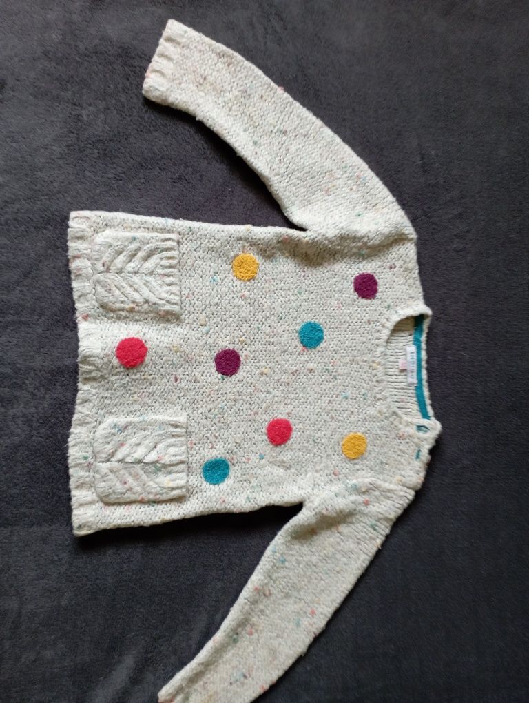 Sweterek swetr indigo 98 - 104 kolowowe kropki grochy