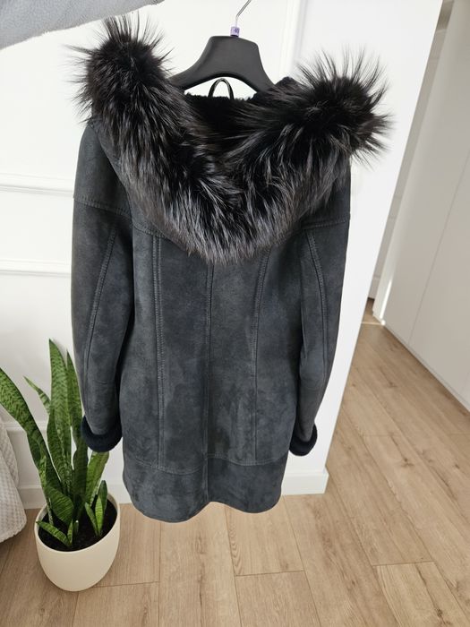 Kożuch damski, płaszcz zimowy, kożuszek S futro owcze